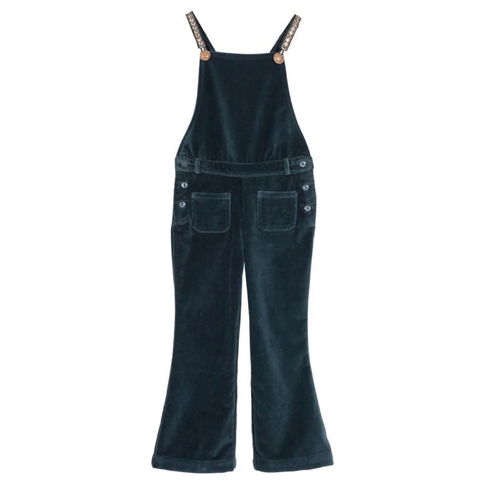 Velveteen Elodie Teal Velvet‎ Overalls Girls Teal Blue Flare Leg Size 3 years
